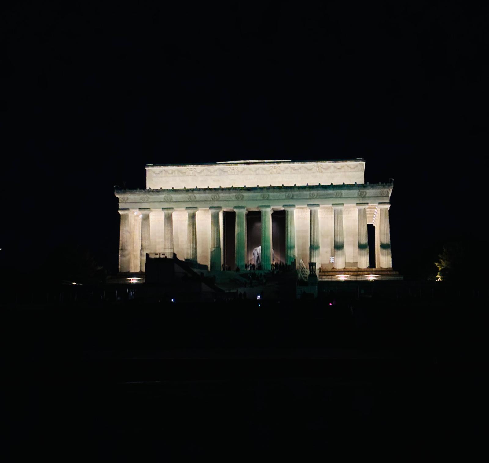Lincoln Memorial glowing at night