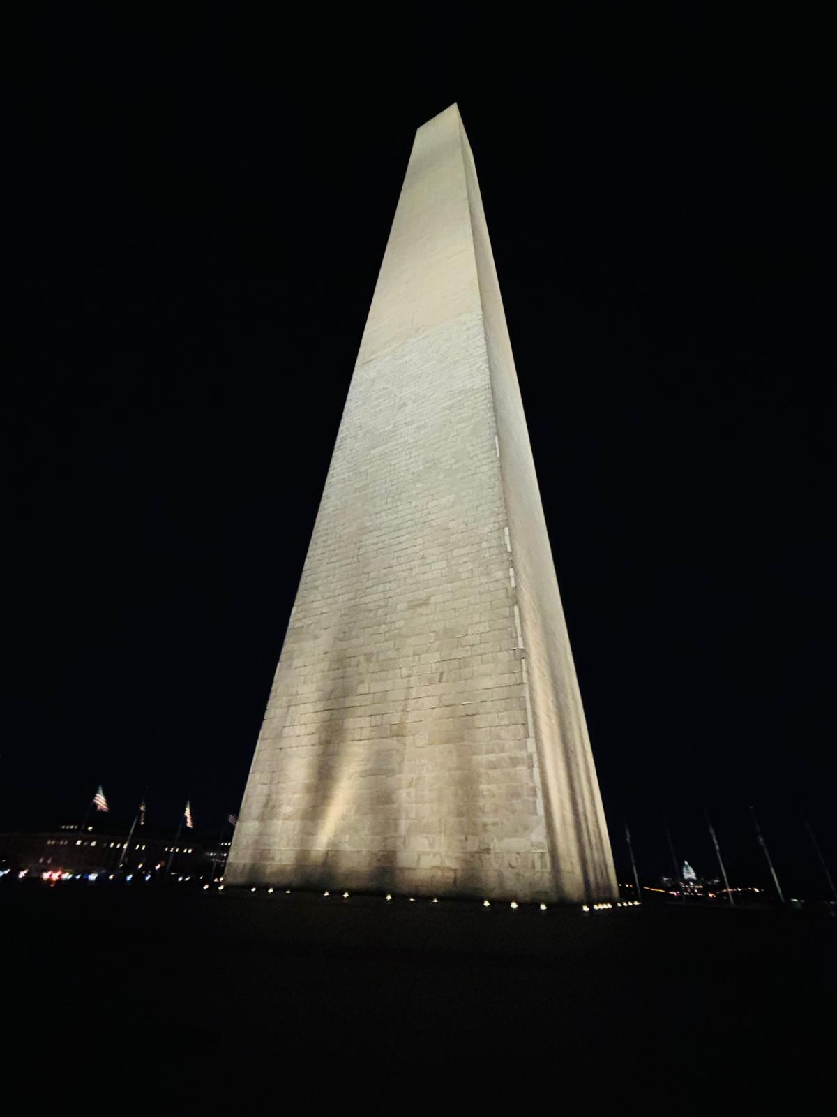 Washington Monument lit up at night